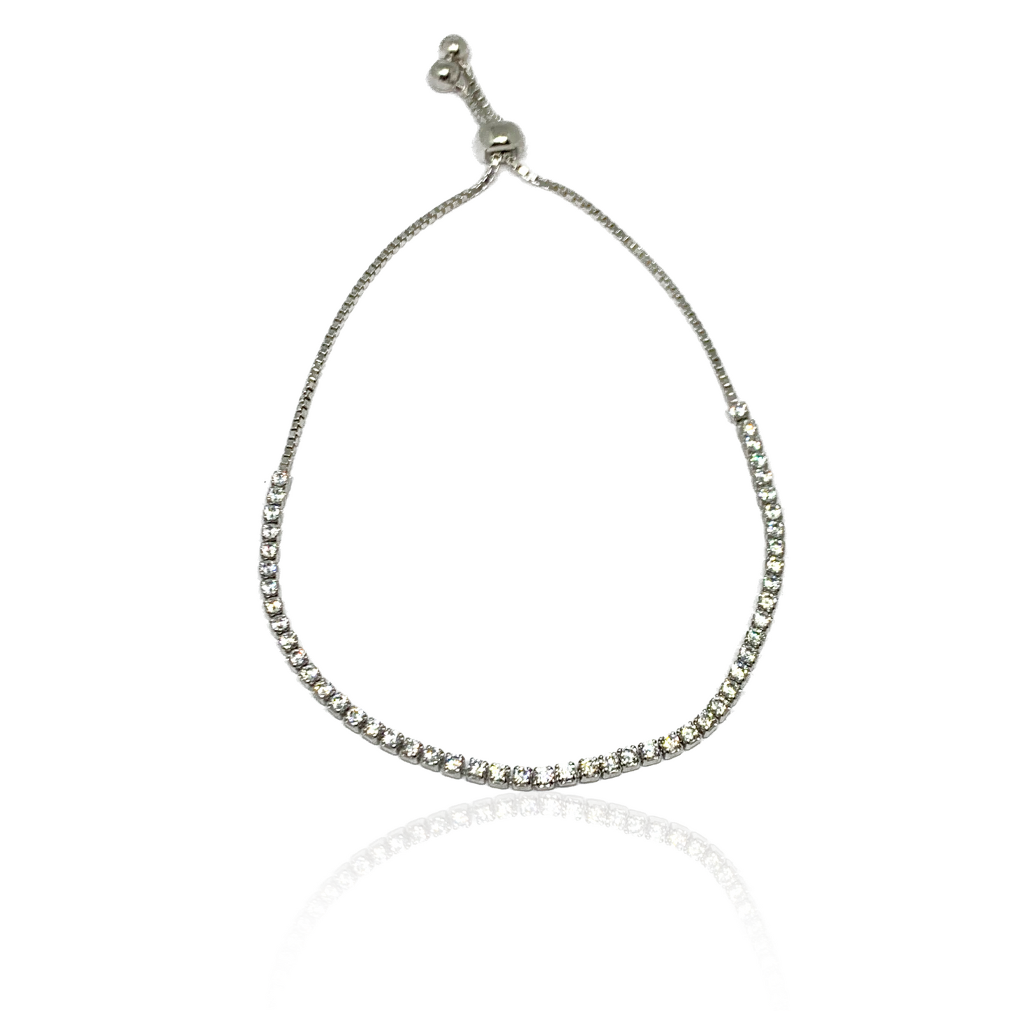 925 Sterling Silver White Cubic Zirconia Adjustable Bracelet