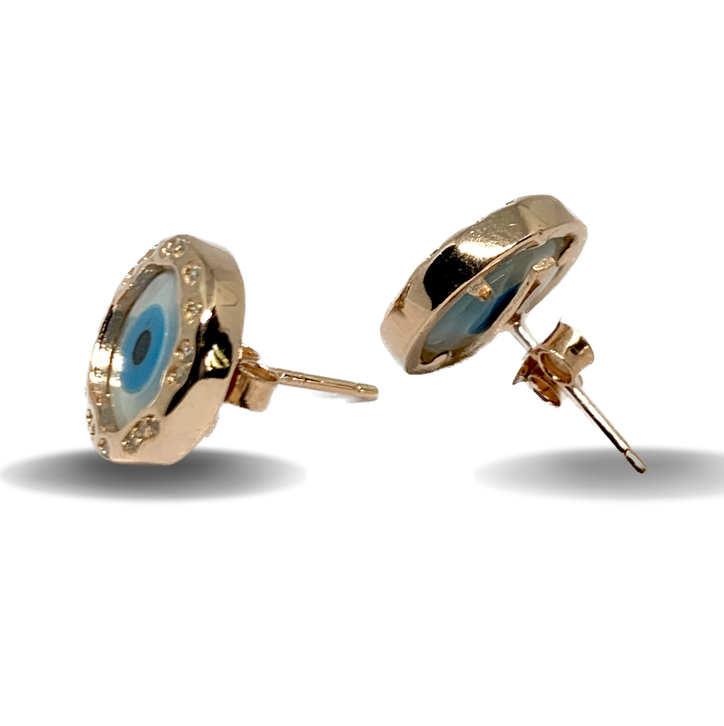 Luxury Rose Gold Evil Eye Round Crystal Style Stud Earrings