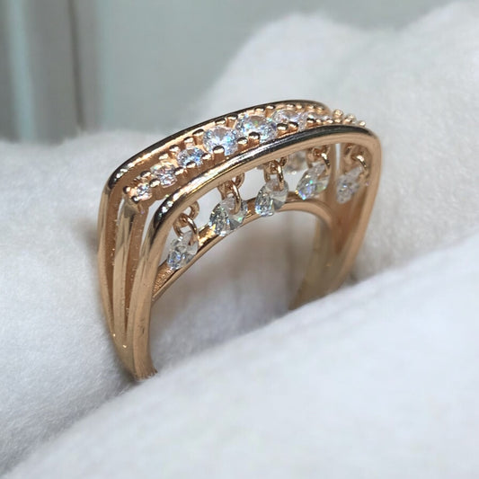 Double Side Hanging Diamonds Rose Gold Ring