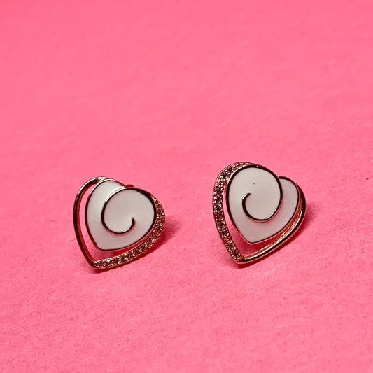 Heart Shape White Enamel Rose gold Earrings