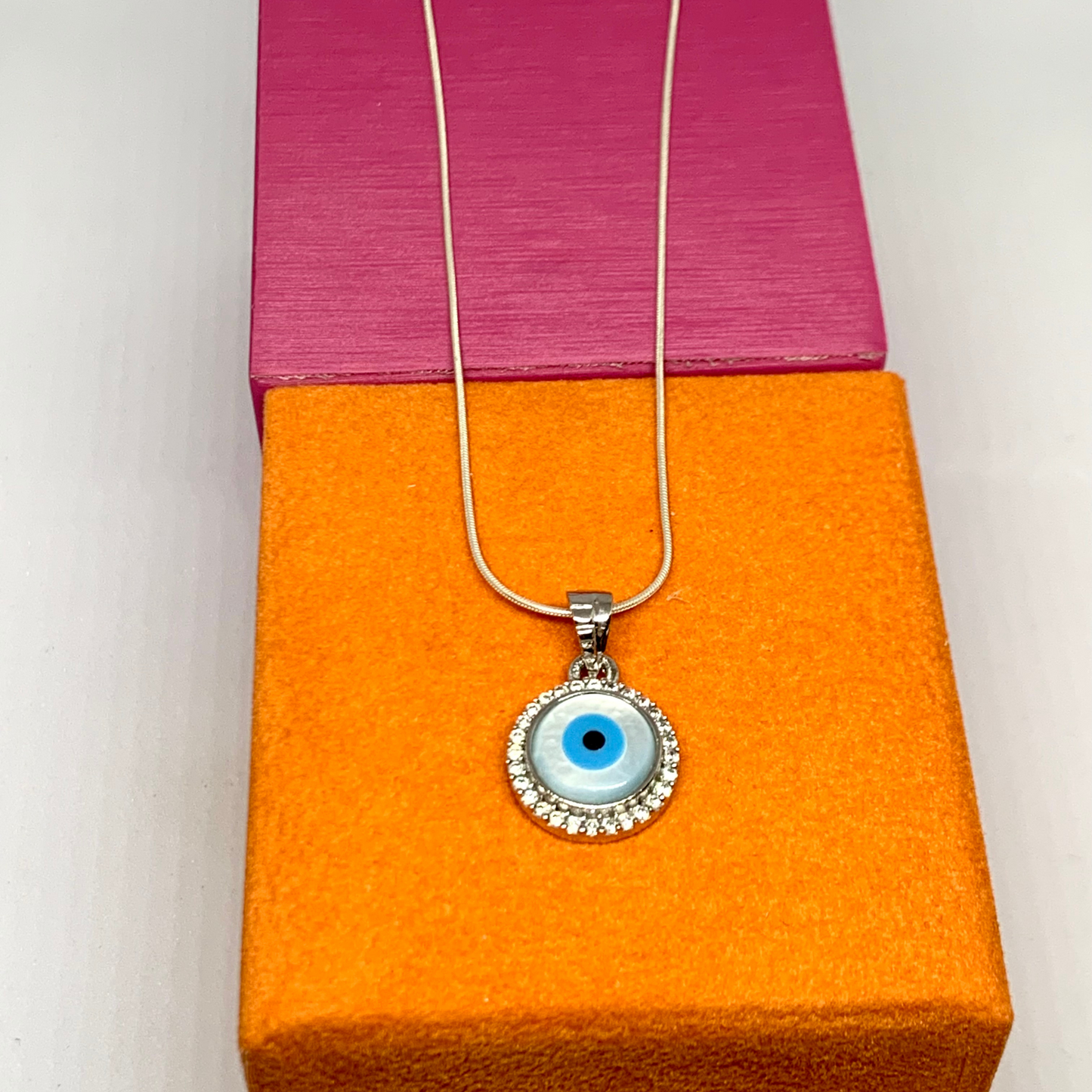 925 Sterling Silver Evil Eye chain locket