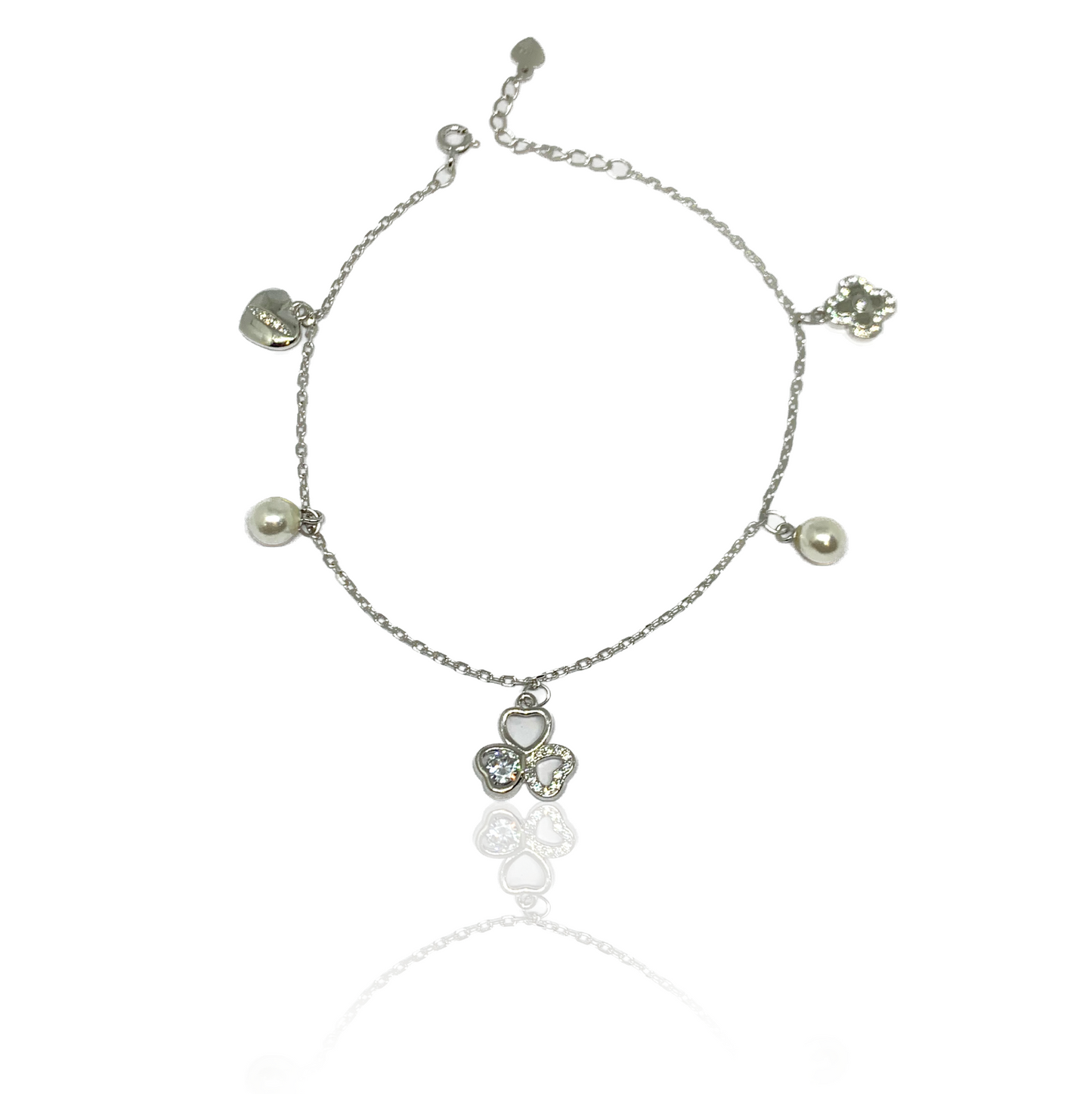 Flower Heart With Pearls Sparkling Bracelet