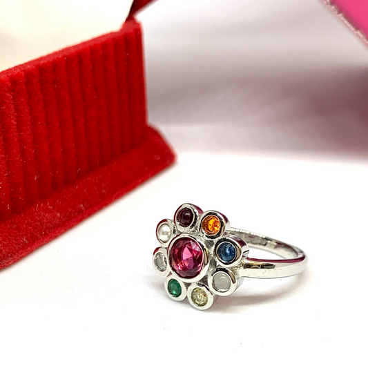 Naira 92.5 Sterling Silver Natural Navratna Stone Original Nine Gems Ring For Women And Girls