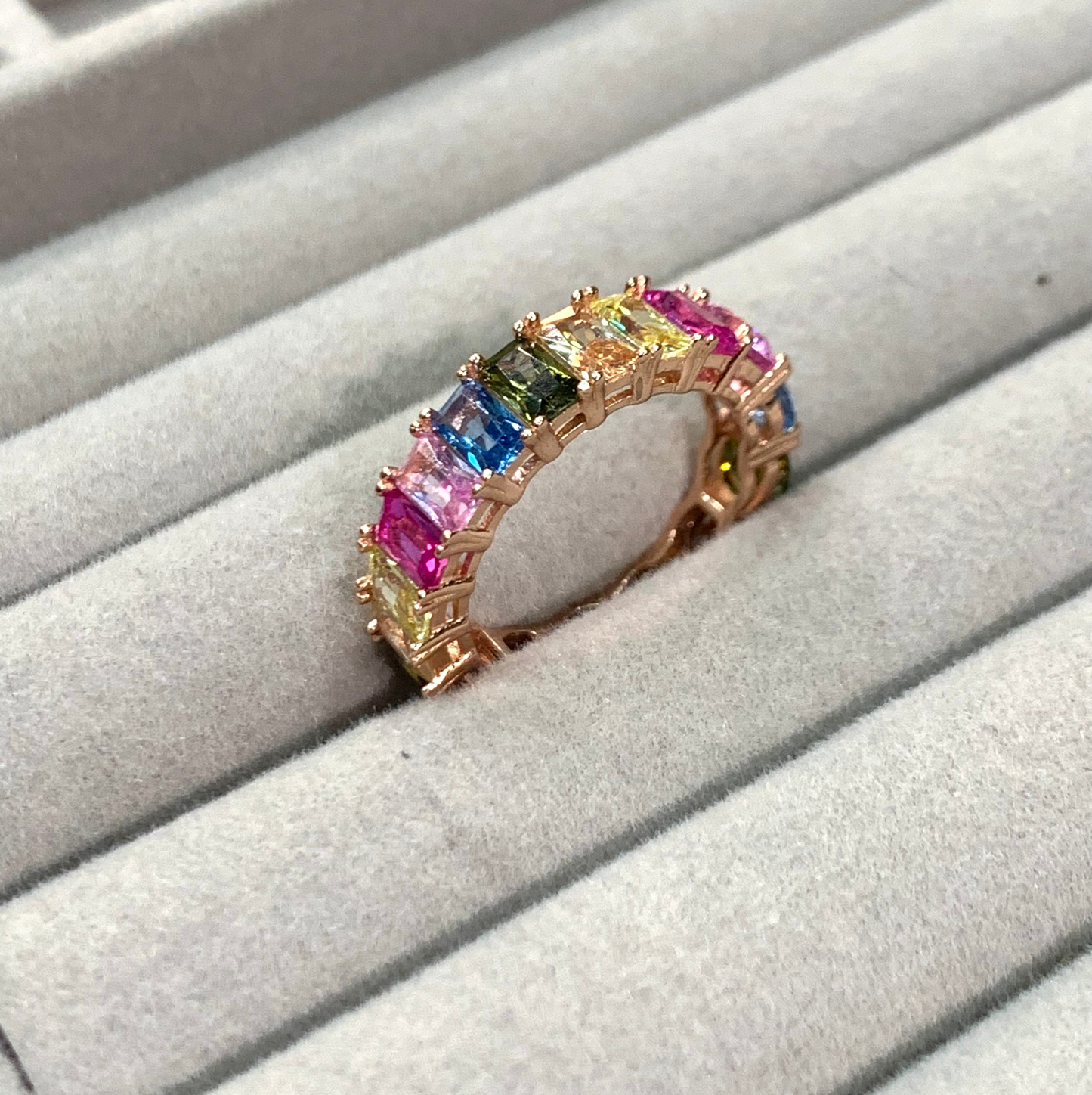 Rainbow Gemstone Sapphire Eternity Band