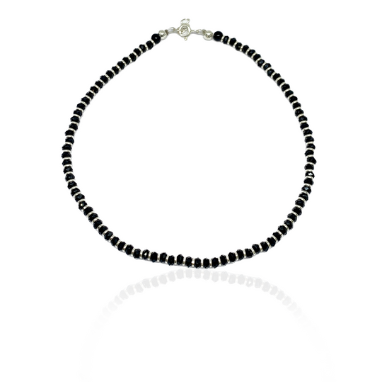 Silver Black Beaded Anklet Handmade With 925 Sterling silver