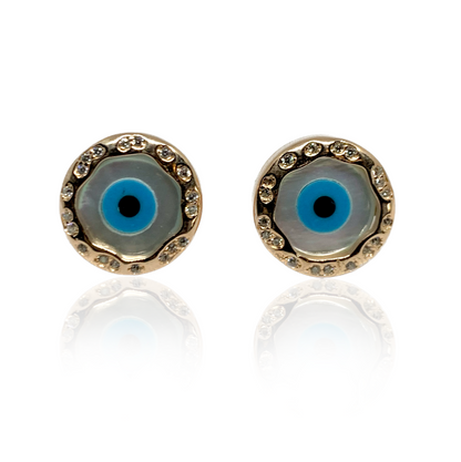 Luxury Rose Gold Evil Eye Round Crystal Style Stud Earrings