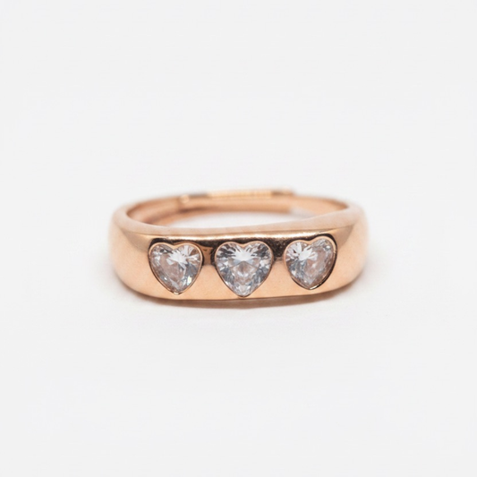 Rose Gold Triple Heart Cubic Zircon Ring