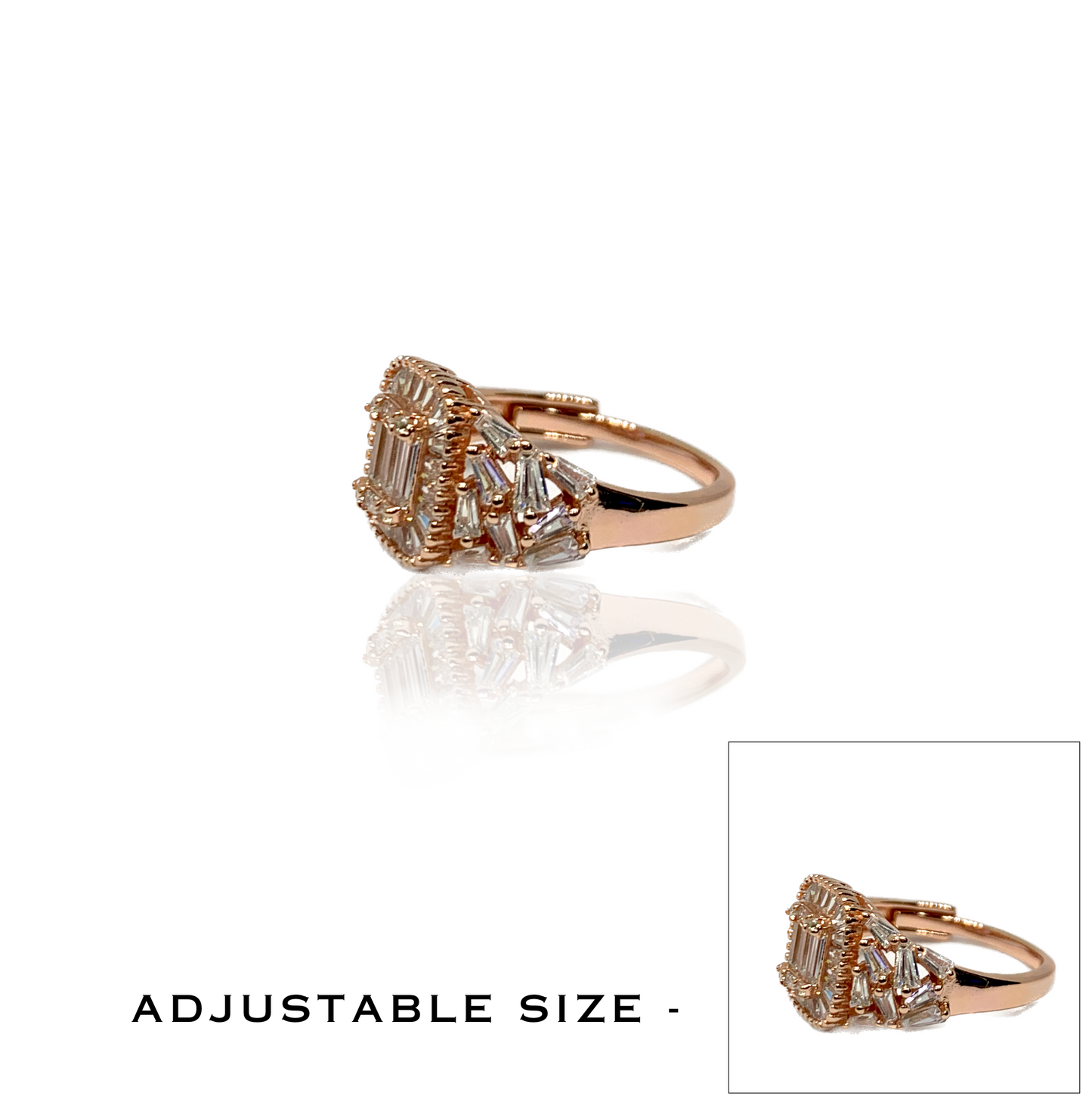 Sparkling American Diamond Rose Gold Ring {free size}