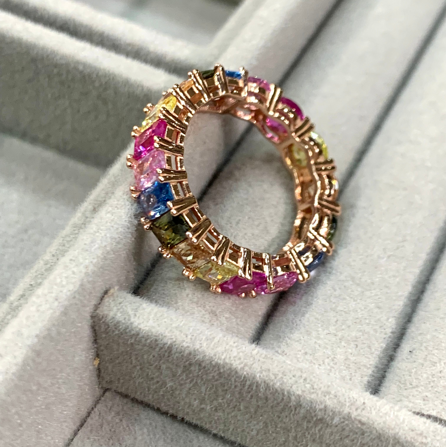 Rainbow Gemstone Sapphire Eternity Band