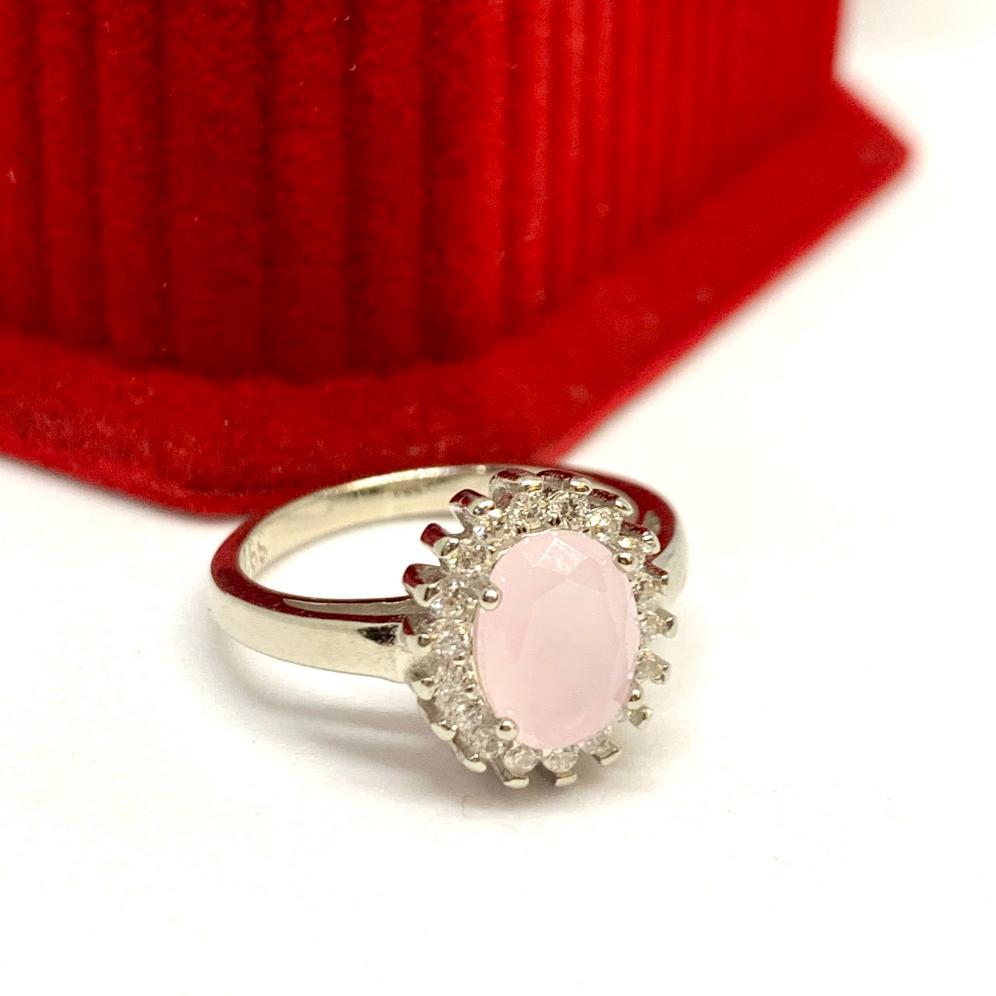 Silver American Diamond Pink Stone Ring