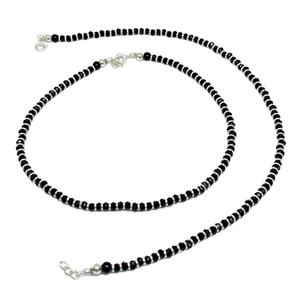 Silver Black Beaded Anklet Handmade With 925 Sterling silver