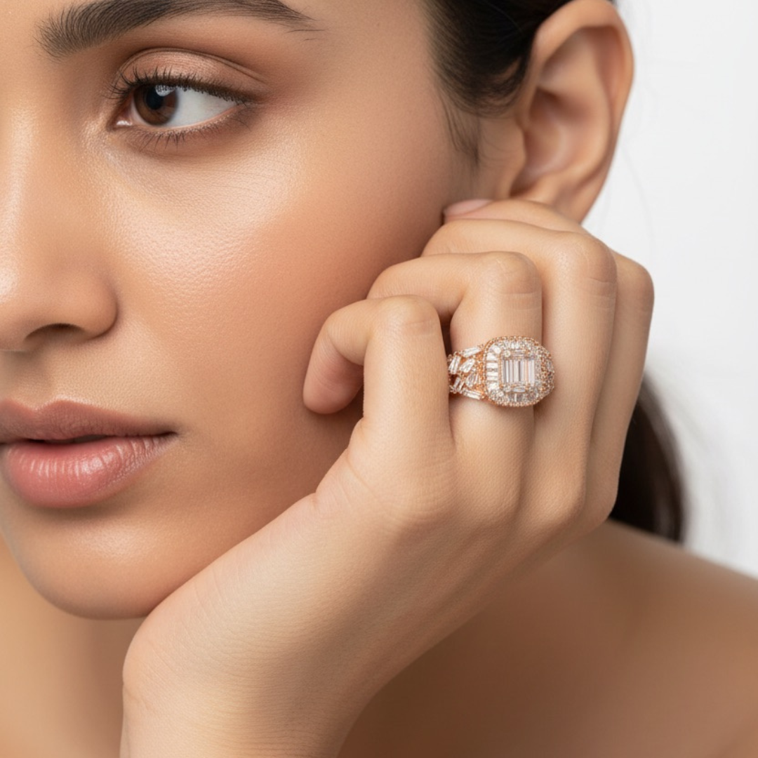 Sparkling American Diamond Rose Gold Ring