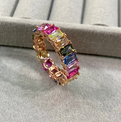 Rainbow Gemstone Sapphire Eternity Band