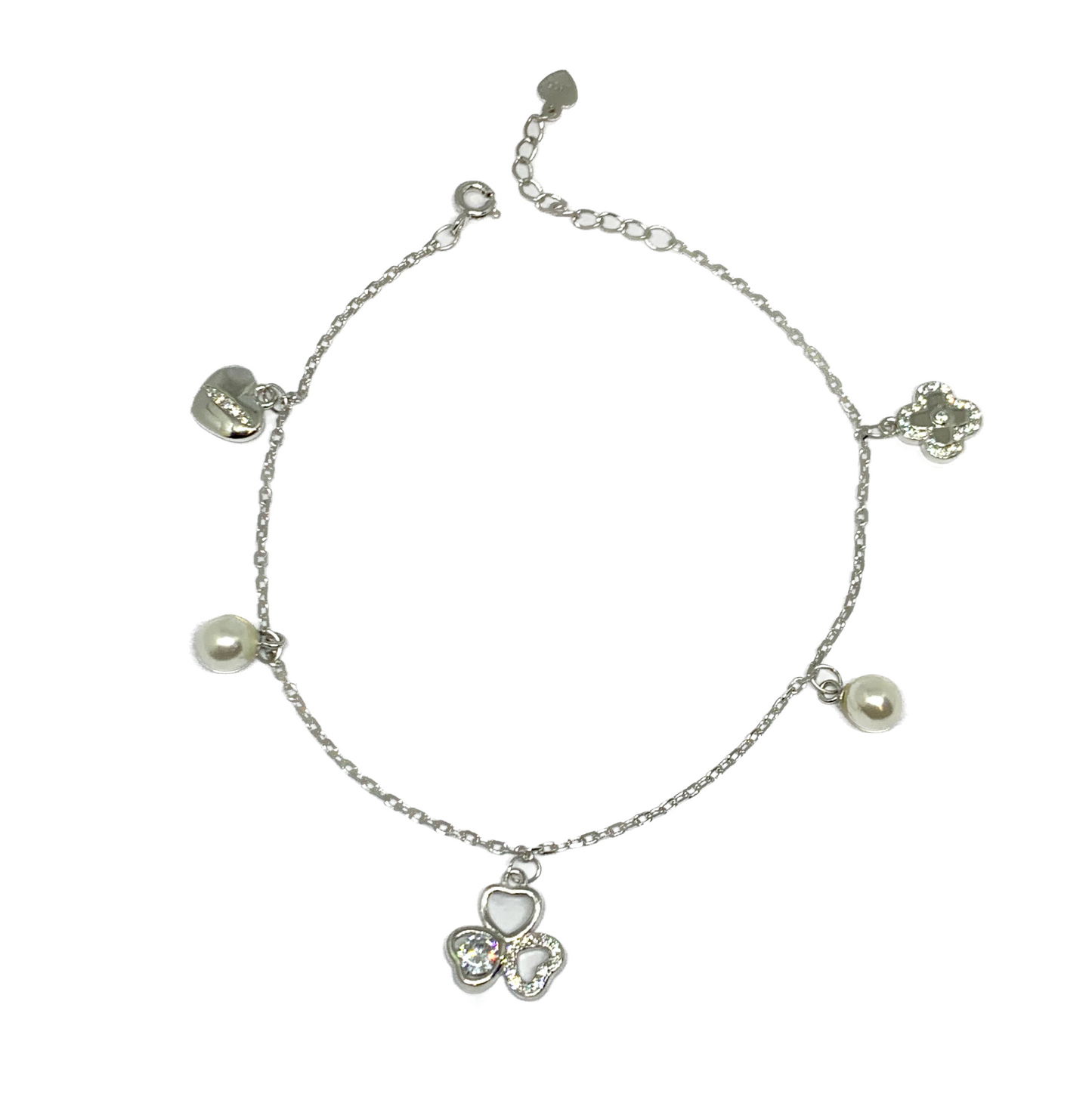 Flower Heart With Pearls Sparkling Bracelet