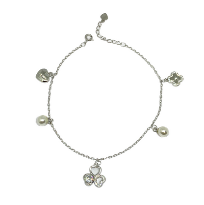 Flower Heart With Pearls Sparkling Bracelet
