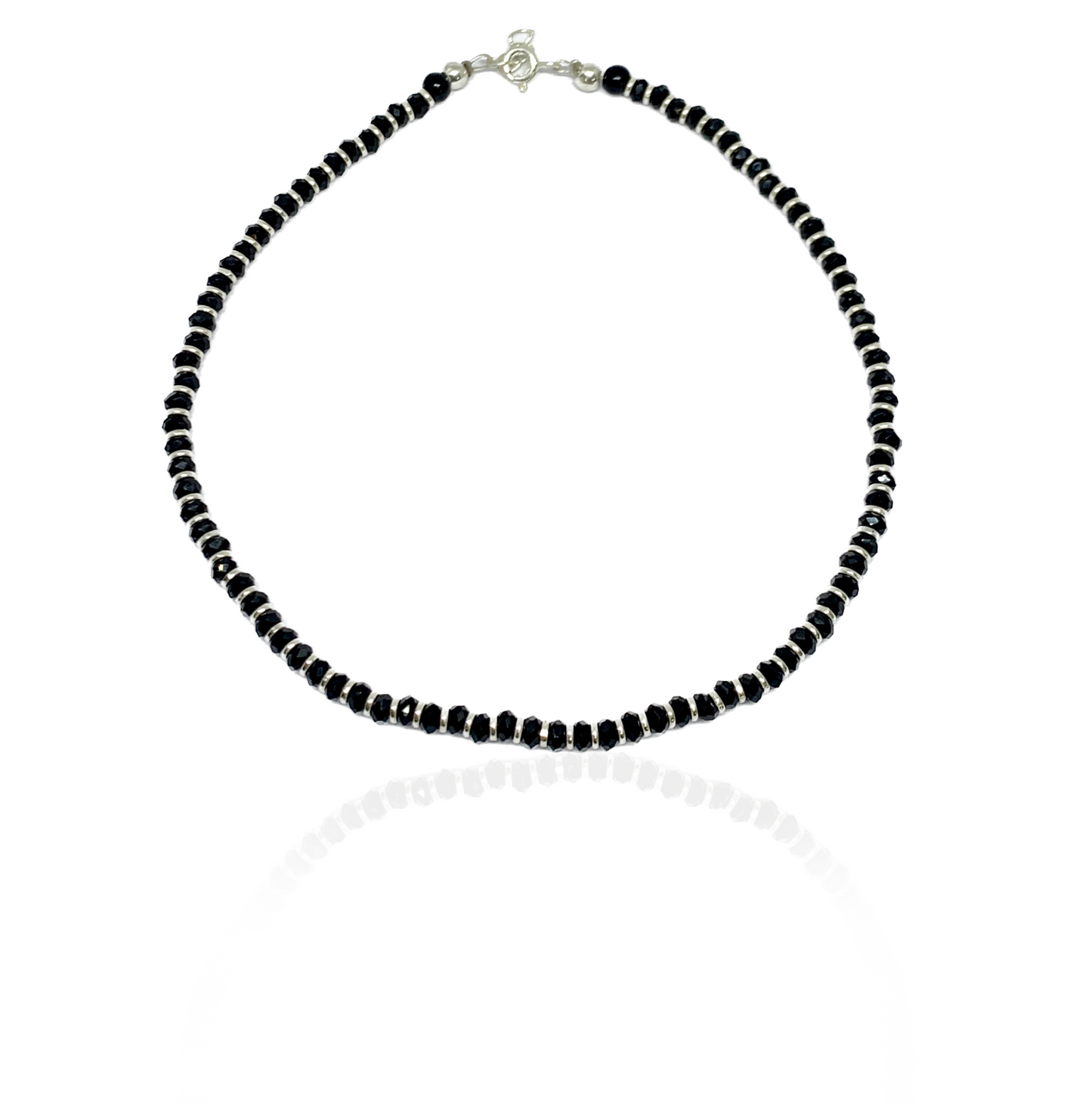 Silver Black Beaded Anklet Handmade With 925 Sterling silver