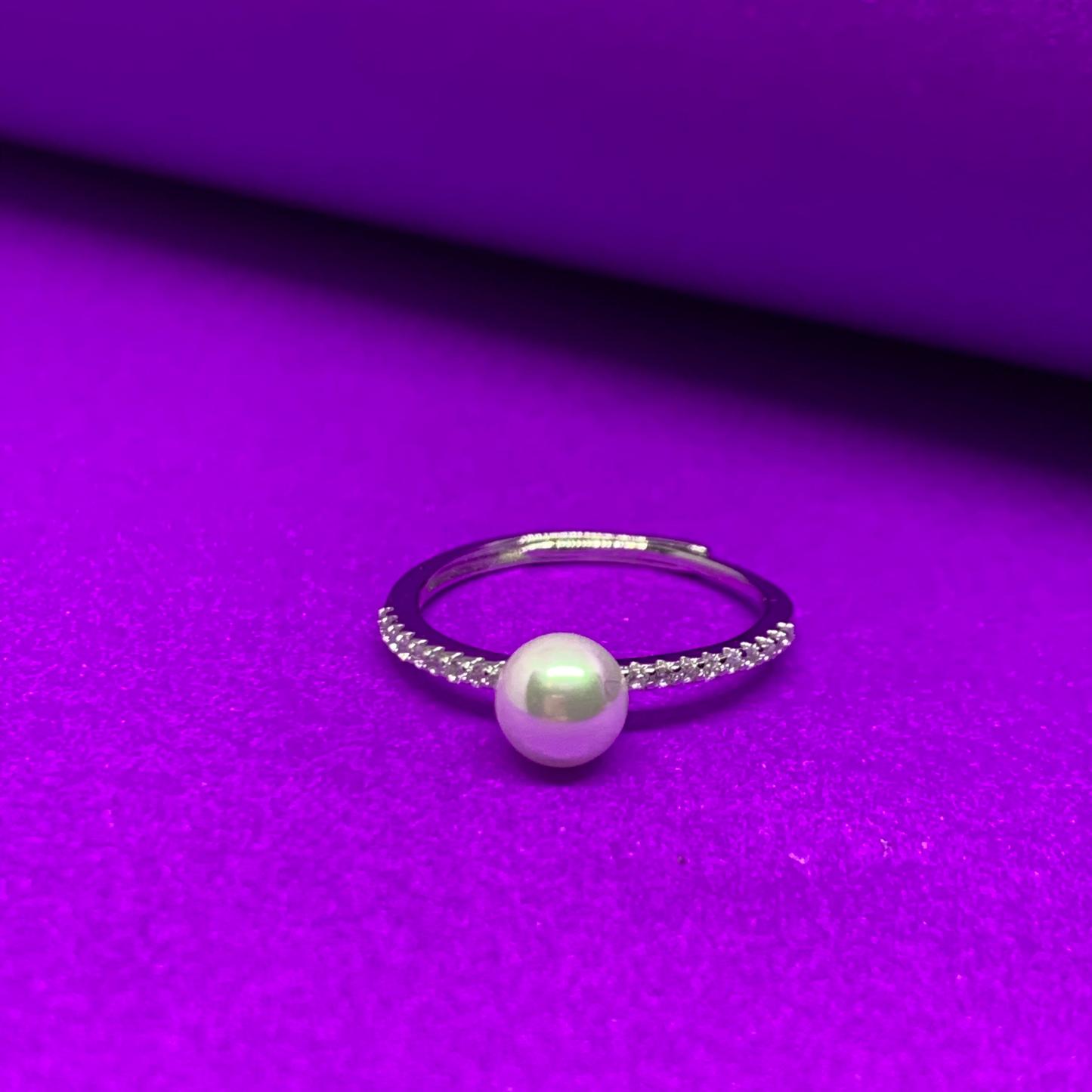 Diamond And White Pearl Ring In 925 Sterling Silver {free size}