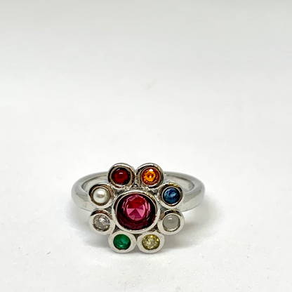 Naira 92.5 Sterling Silver Natural Navratna Stone Original Nine Gems Ring For Women And Girls