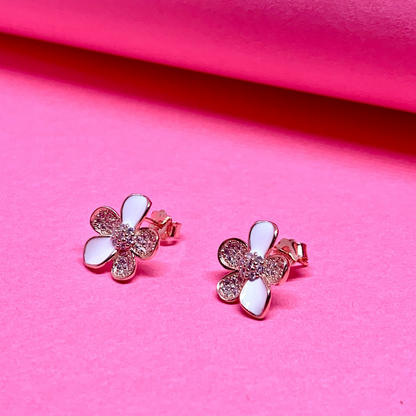Flower White Enamel Cubic zircon Earrings