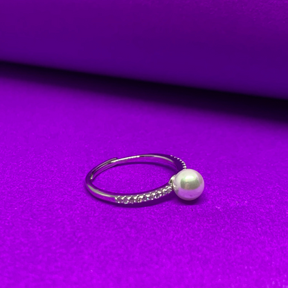 Diamond And White Pearl Ring In 925 Sterling Silver {free size}