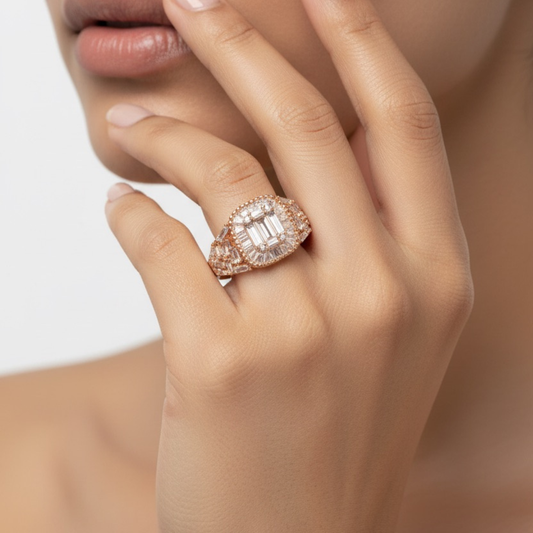 Sparkling American Diamond Rose Gold Ring