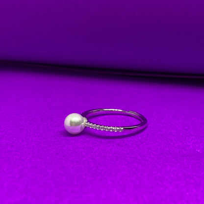 Diamond And White Pearl Ring In 925 Sterling Silver {free size}