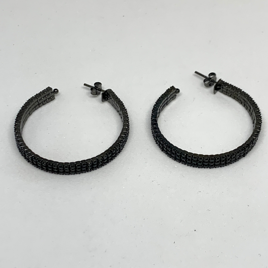 Black Diamond Hoop Earrings in Sterling Silver