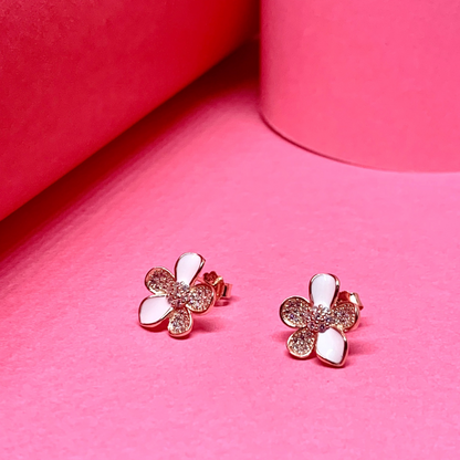 Flower White Enamel Cubic zircon Earrings