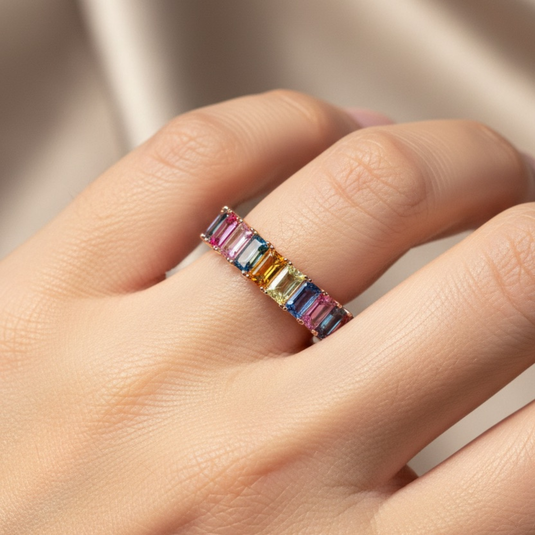 Rainbow Gemstone Sapphire Eternity Band