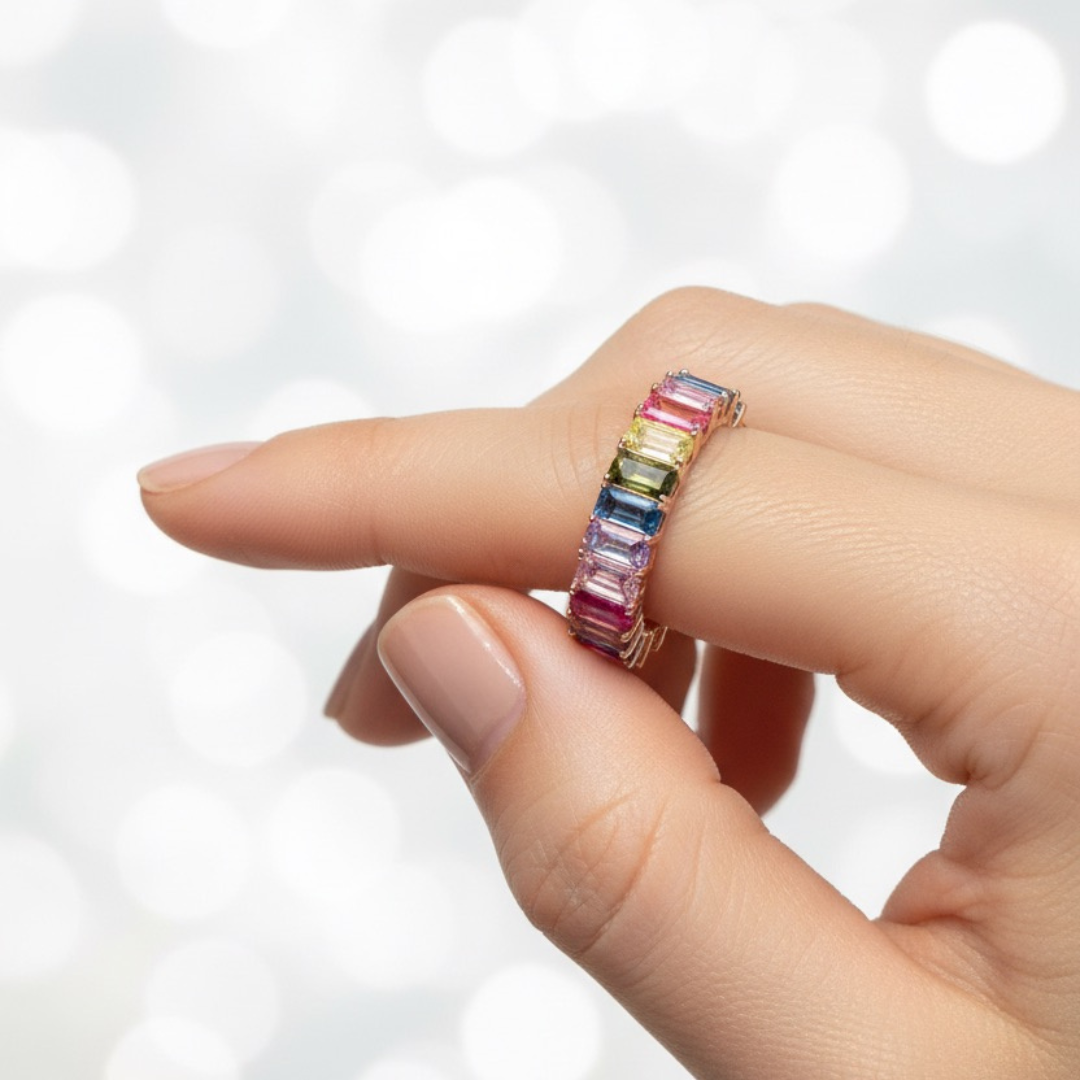 Rainbow Gemstone Sapphire Eternity Band
