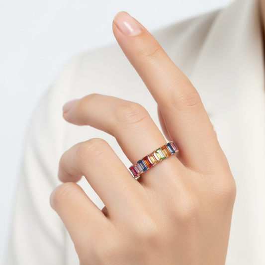 Rainbow Gemstone Sapphire Eternity Band