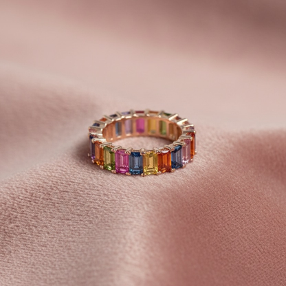 Rainbow Gemstone Sapphire Eternity Band