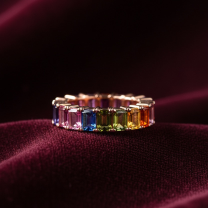 Rainbow Gemstone Sapphire Eternity Band