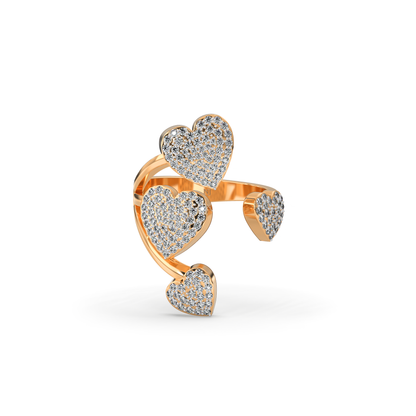 925 Rose Gold Ring With Hearts And Diamond (free size)