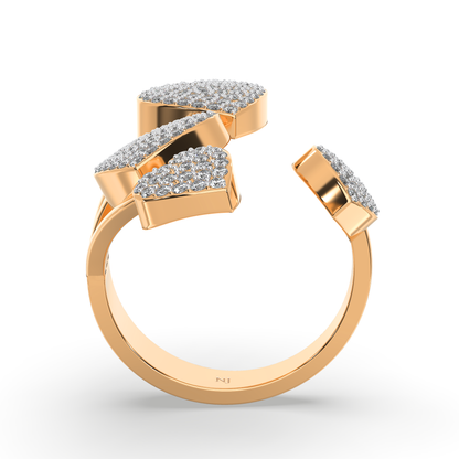 925 Rose Gold Ring With Hearts And Diamond (free size)