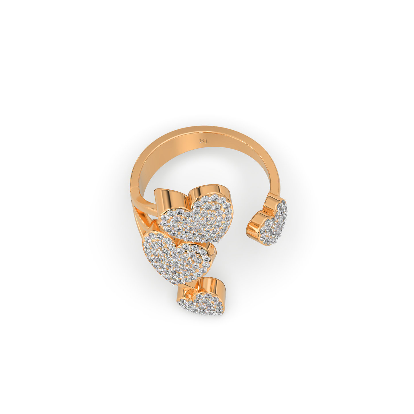 925 Rose Gold Ring With Hearts And Diamond (free size)