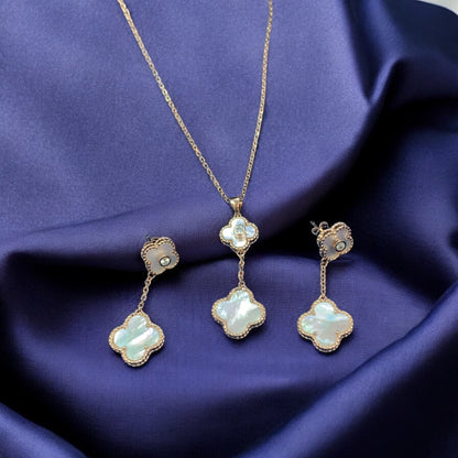 Clover Leaf Rose Gold Necklace Set