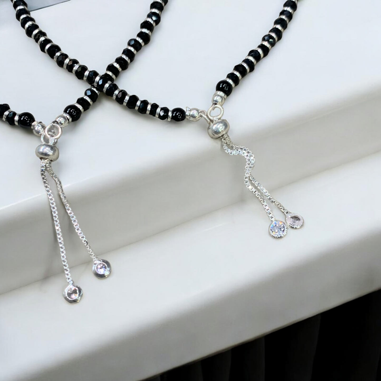 Women's 925 Sterling Silver Black Bead Anklet