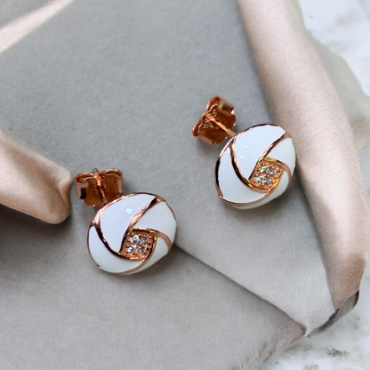 Vintage White Enamel Rose gold Earrings