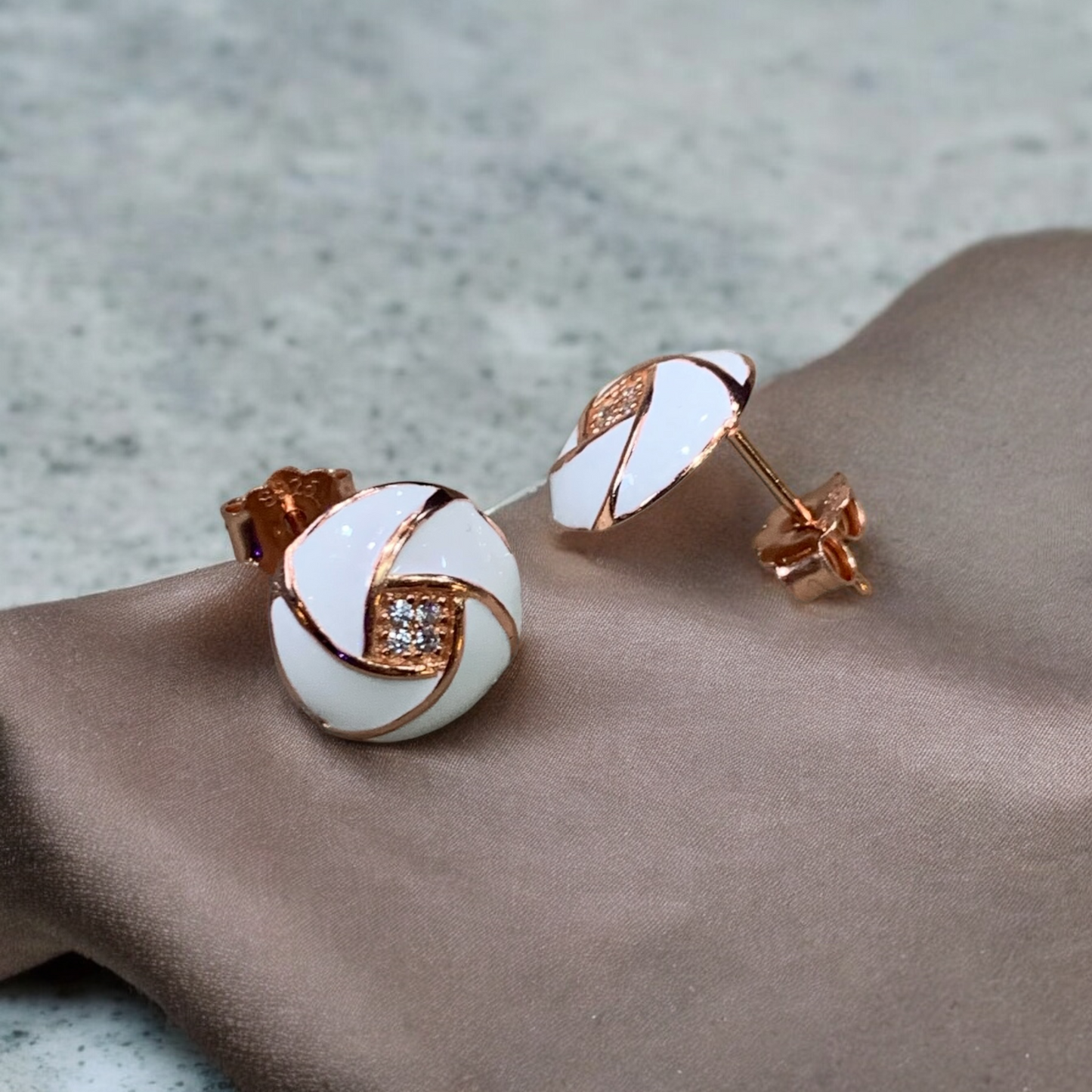 Vintage White Enamel Rose gold Earrings