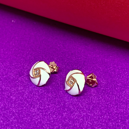 Vintage White Enamel Rose gold Earrings