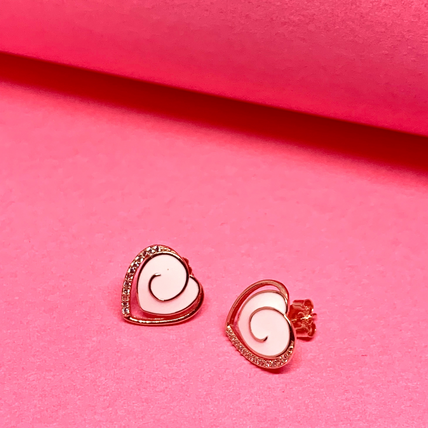 Heart Shape White Enamel Rose gold Earrings