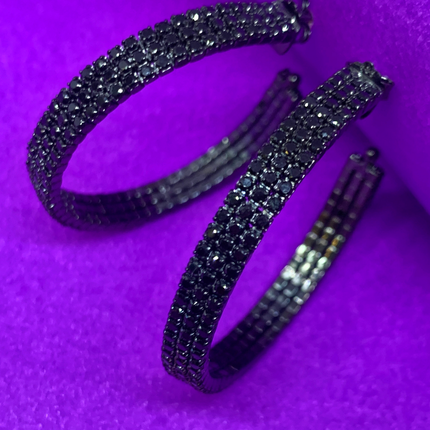 Black Diamond Hoop Earrings in Sterling Silver