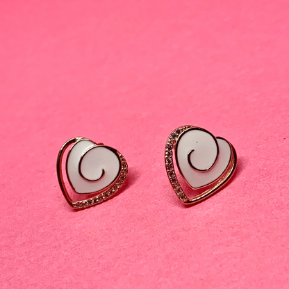 Heart Shape White Enamel Rose gold Earrings