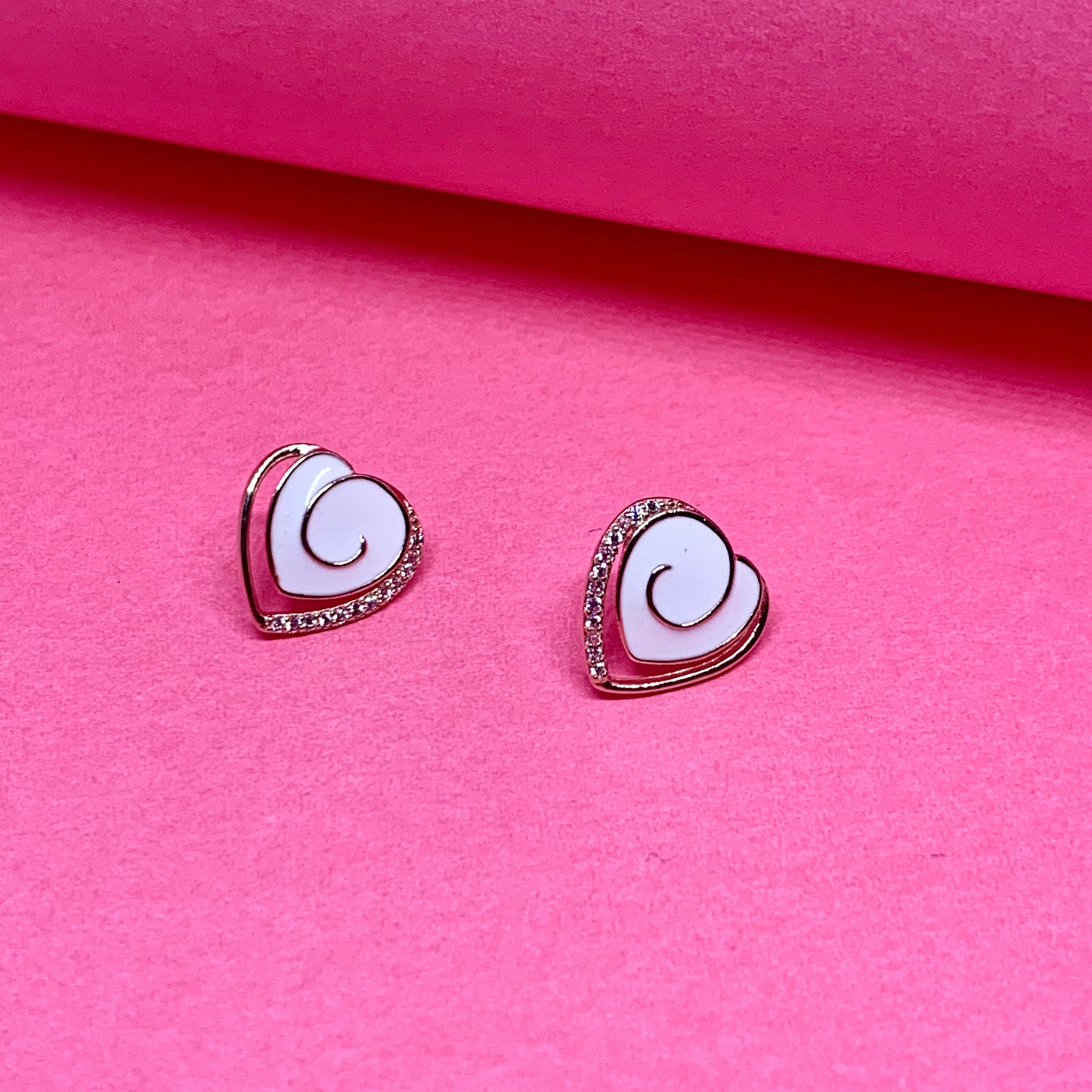 Heart Shape White Enamel Rose gold Earrings