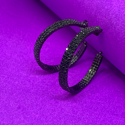 Black Diamond Hoop Earrings in Sterling Silver