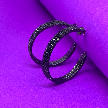 Black Diamond Hoop Earrings in Sterling Silver