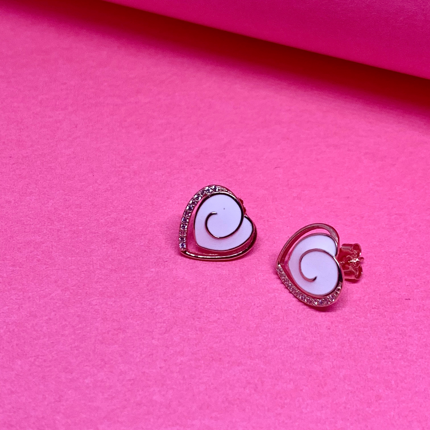 Heart Shape White Enamel Rose gold Earrings