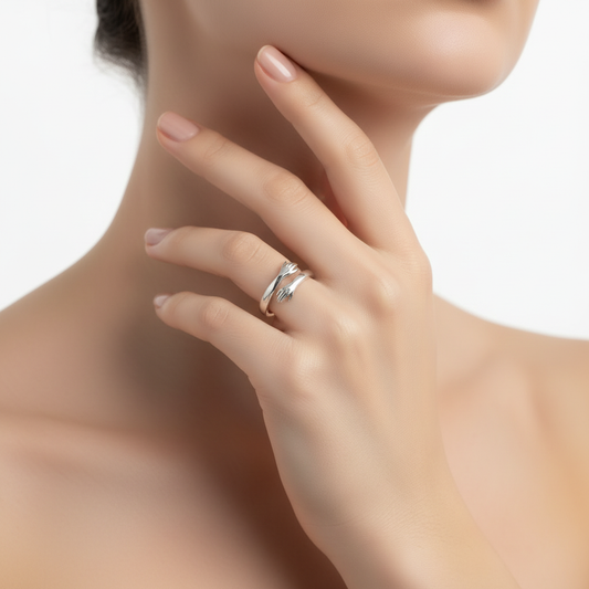 Model Wearing Hug Ring - Elegant Pose