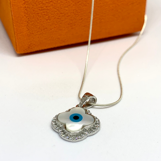 Round Evil Eye Pendant {Without Chain} 925 Sterling Silver
